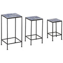 Set 3 Portapiante con Superficie in Piastrelle di Ceramica per Giardino e Balcone in Metallo Blu e Nero