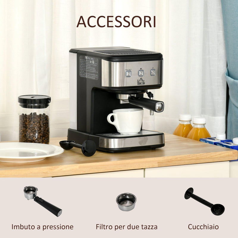 Macchina da Caffè e Cappuccino 850W 15 Bar 35.5x21x29 cm Nero e Argento