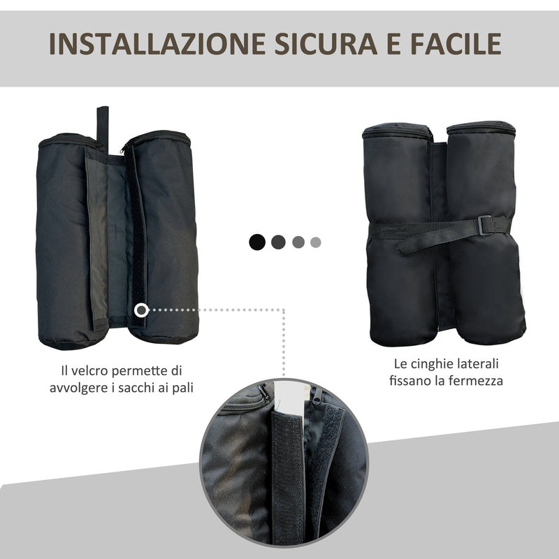Set 4 Piedistalli Zavorra per Ancoraggio Gazebo con chiusura a Velcro Nero