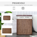 Cesto per Biancheria 2 Scomparti 52x32x63 cm con Coperchio e Maniglie Marrone