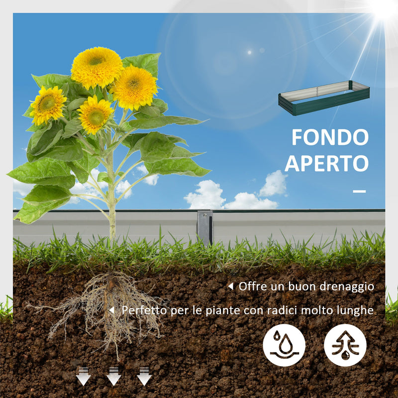 Letto per Orto Fioriera Rialzato 241x90,5x30 cm in Meallo Verde