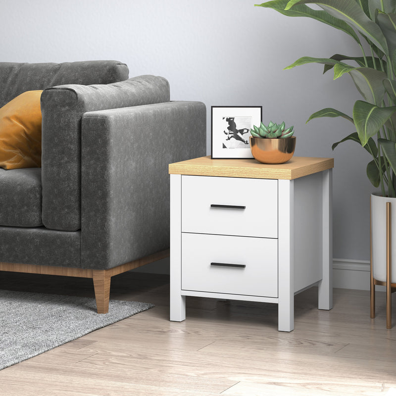 Comodino 2 Cassetti 40x39x48 cm in MDF Bianco
