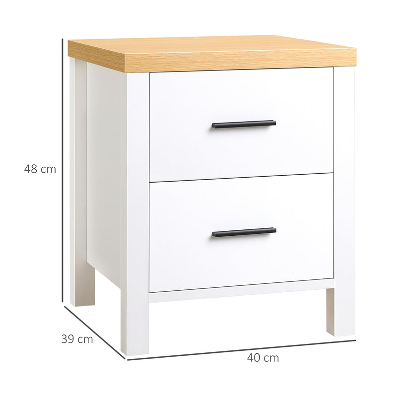 Comodino 2 Cassetti 40x39x48 cm in MDF Bianco