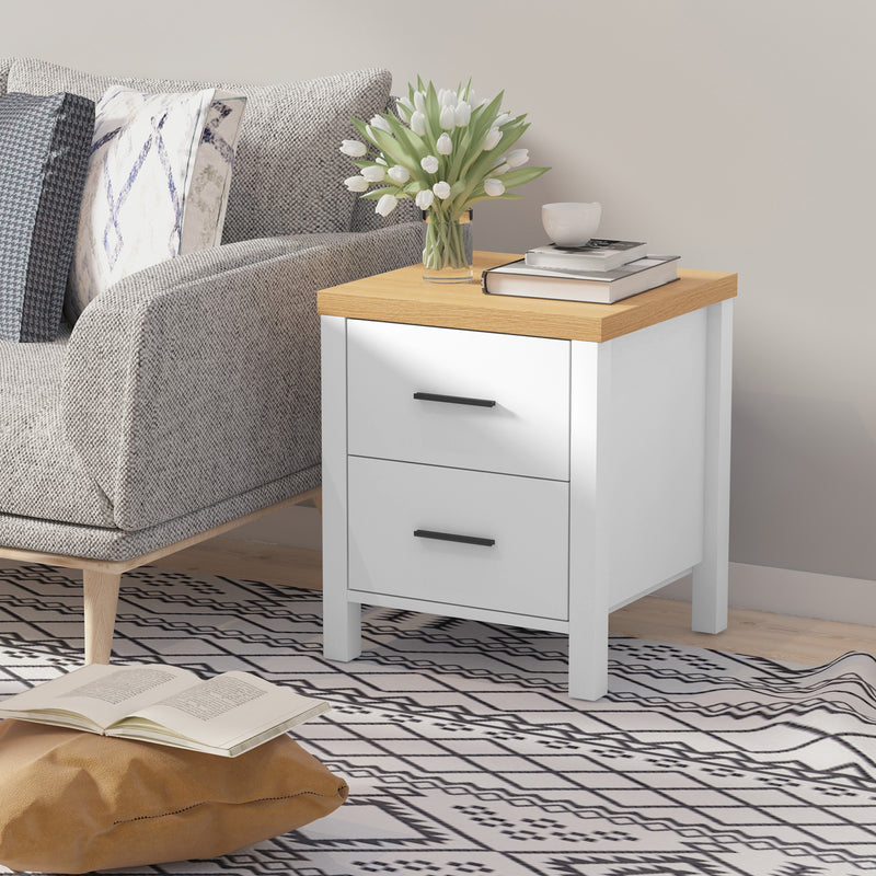 Comodino 2 Cassetti 40x39x48 cm in MDF Bianco