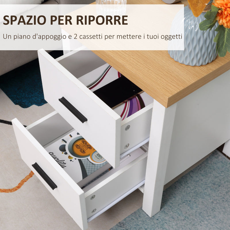 Comodino 2 Cassetti 40x39x48 cm in MDF Bianco