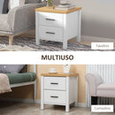 Comodino 2 Cassetti 40x39x48 cm in MDF Bianco
