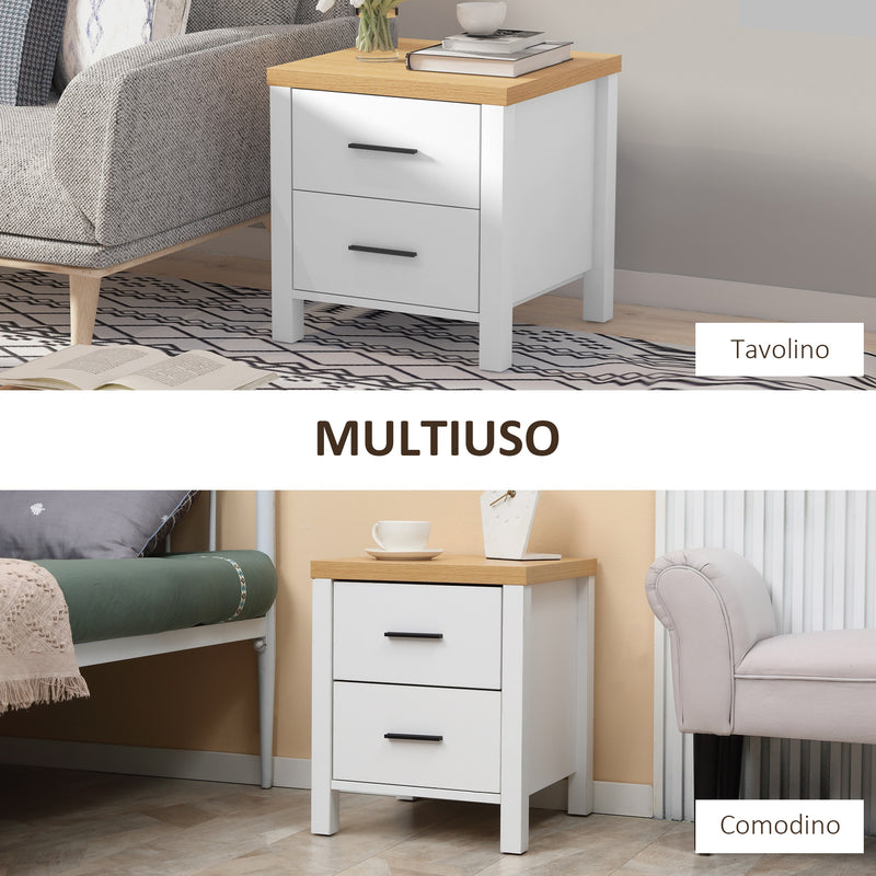 Comodino 2 Cassetti 40x39x48 cm in MDF Bianco
