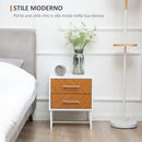 Comodino 2 Cassetti 40x39x48 cm in Metallo e Legno Marrone