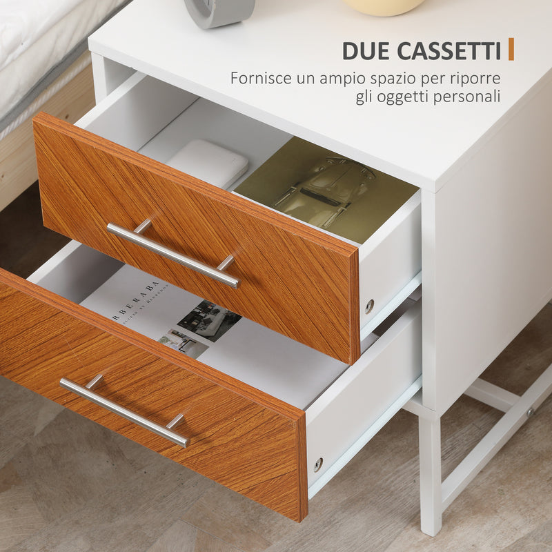 Comodino 2 Cassetti 40x39x48 cm in Metallo e Legno Marrone