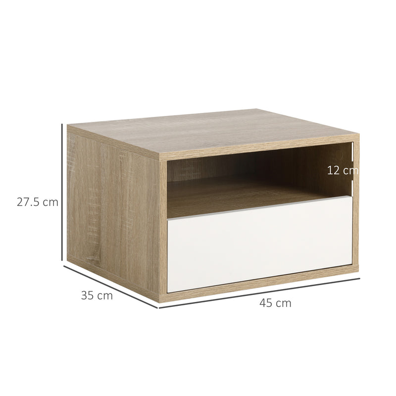 Set 2 Comodini Sospesi 45x35x27,5 cm con Cassetto e Ripiano Bianco
