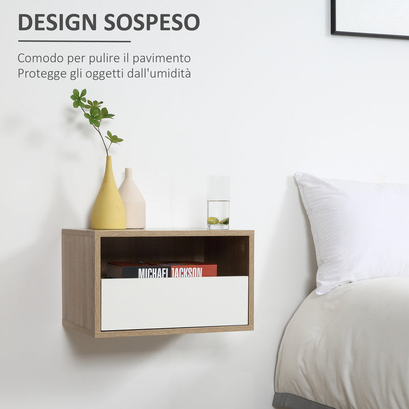 Set 2 Comodini Sospesi 45x35x27,5 cm con Cassetto e Ripiano Bianco