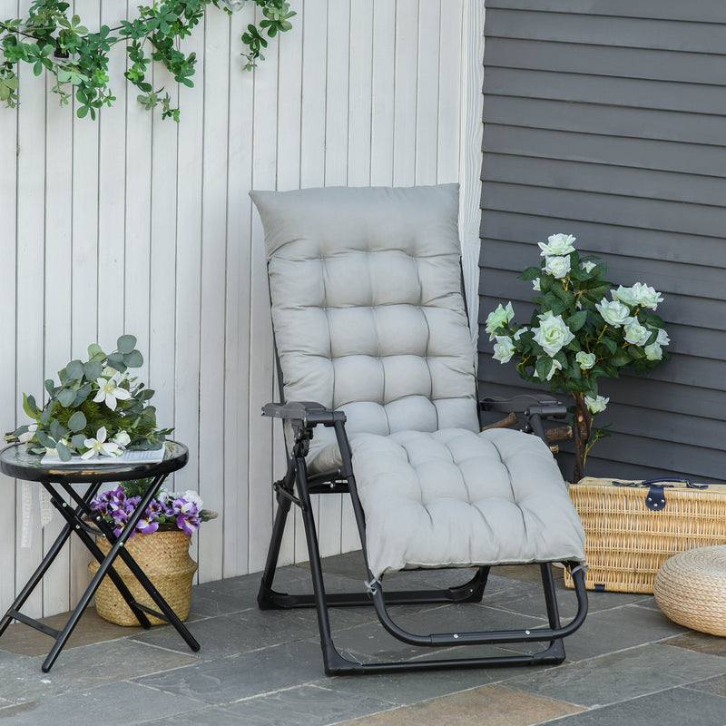 Sedia Sdraio Pieghevole da Giardino 90x65x110 cm con Schienale Reclinabile e Materassino Grigio Chiaro