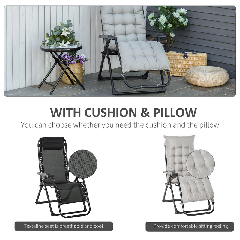 Sedia Sdraio Pieghevole da Giardino 90x65x110 cm con Schienale Reclinabile e Materassino Grigio Chiaro