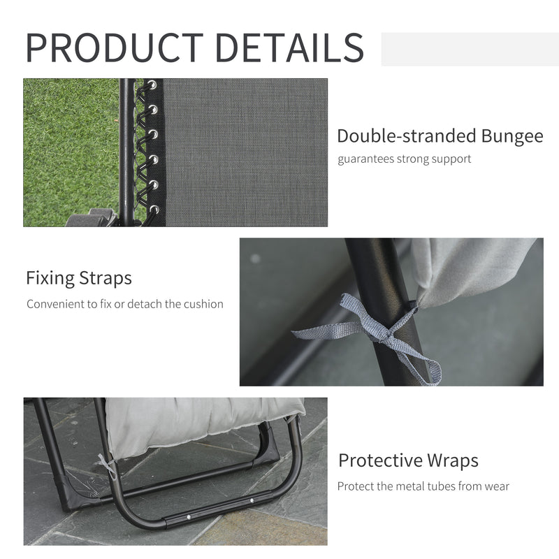 Sedia Sdraio Pieghevole da Giardino 90x65x110 cm con Schienale Reclinabile e Materassino Grigio Chiaro