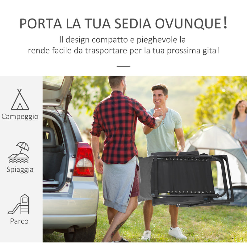 Sedia Sdraio Pieghevole da Giardino 90x65x110 cm con Schienale Reclinabile e Materassino Grigio Chiaro