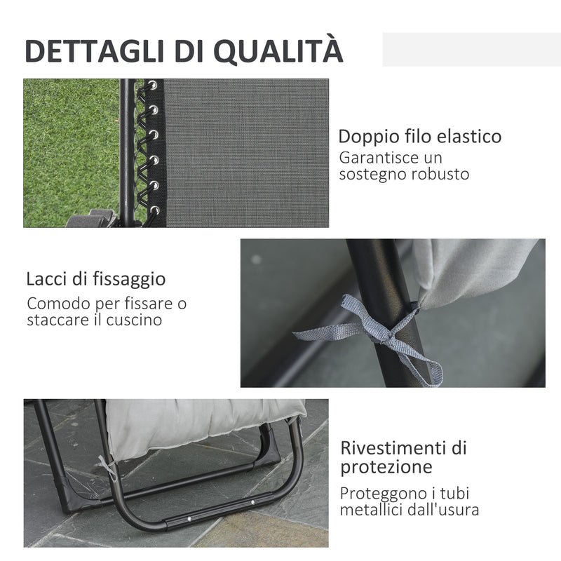 Sedia Sdraio Pieghevole da Giardino 90x65x110 cm con Schienale Reclinabile e Materassino Grigio Chiaro