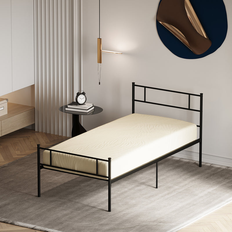 Struttura Letto Singolo 90x200 cm in Acciaio con Doghe Integrate Nero