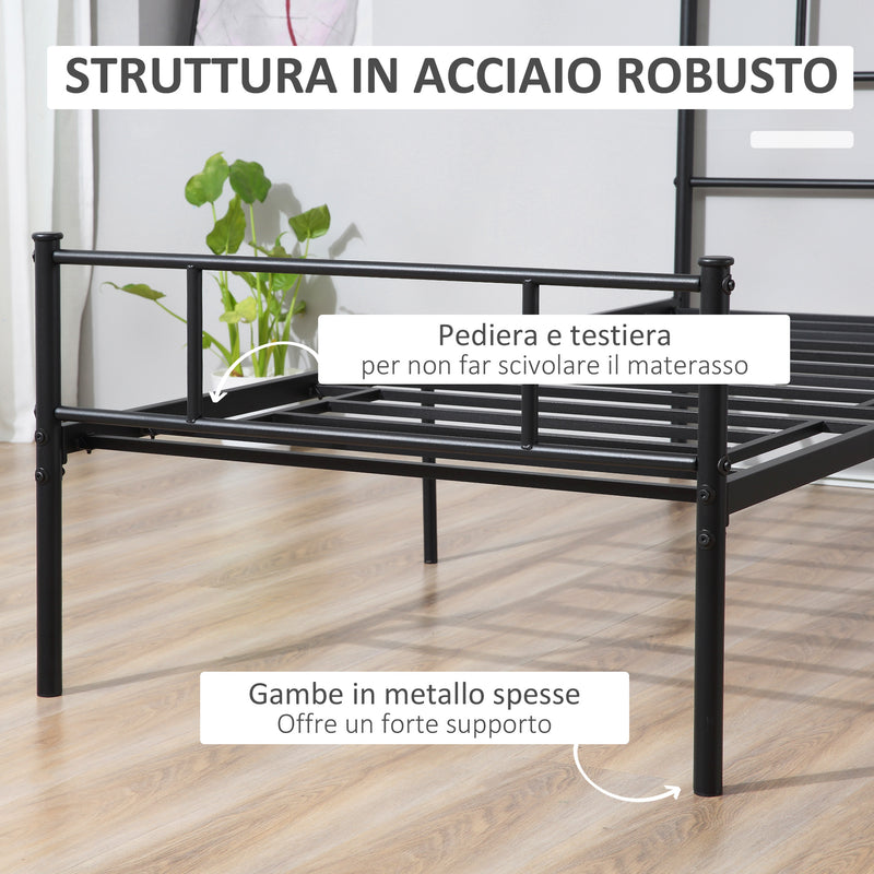 Struttura Letto Singolo 90x200 cm in Acciaio con Doghe Integrate Nero