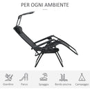 Sedia Sdraio Zero Gravity 90x67x110 cm con Tettuccio e Portabicchieri Nero