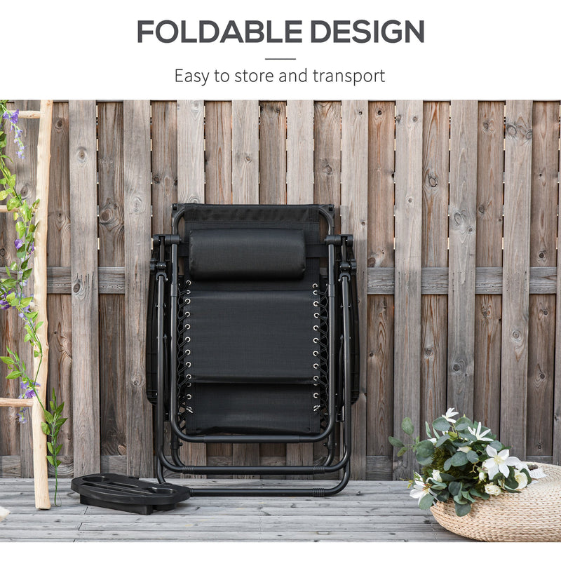 Sedia Sdraio Zero Gravity 90x67x110 cm con Tettuccio e Portabicchieri Nero