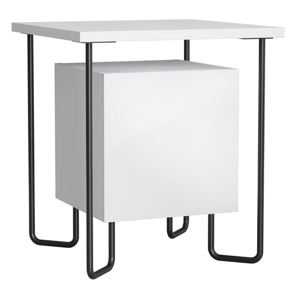 Comodino con Armadietto e Mensola 40x40x45 cm in Legno e Metallo Bianco sconto