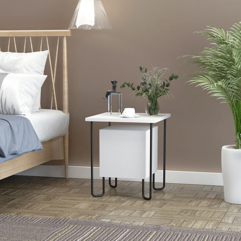 Comodino con Armadietto e Mensola 40x40x45 cm in Legno e Metallo Bianco