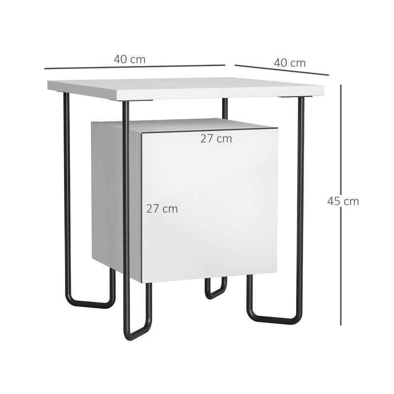 Comodino con Armadietto e Mensola 40x40x45 cm in Legno e Metallo Bianco
