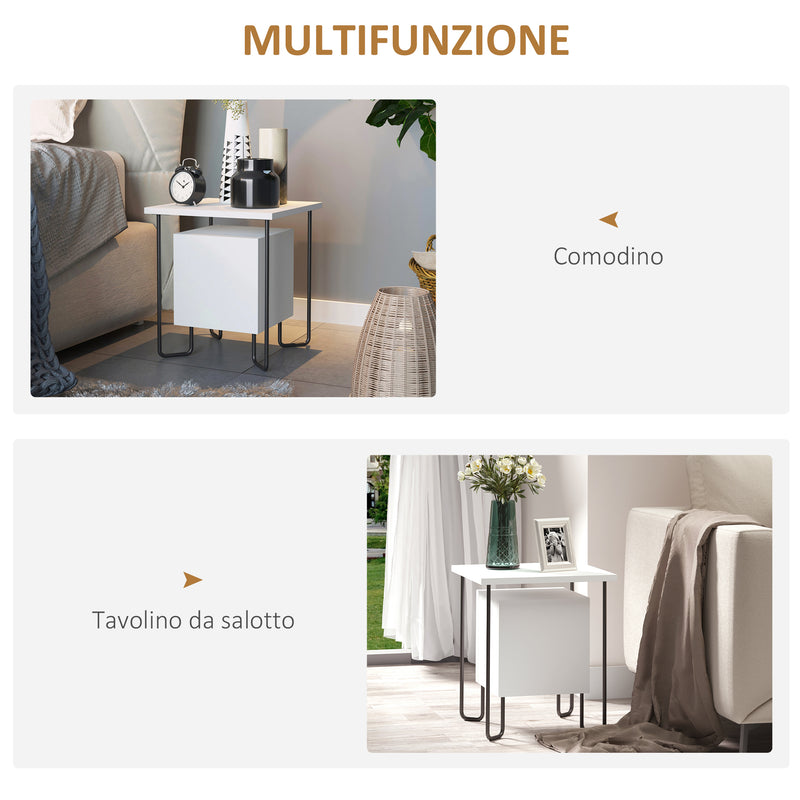 Comodino con Armadietto e Mensola 40x40x45 cm in Legno e Metallo Bianco