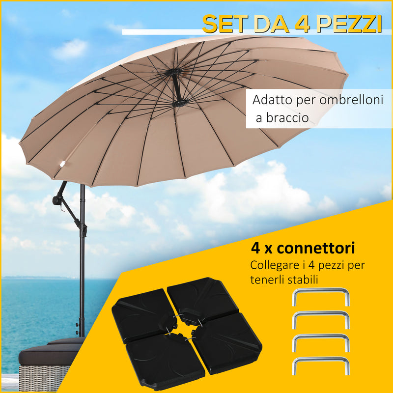 Base per Ombrellone da Giardino 4 Pezzi in Plastica Riempibili con Acqua e Sabbia Nero