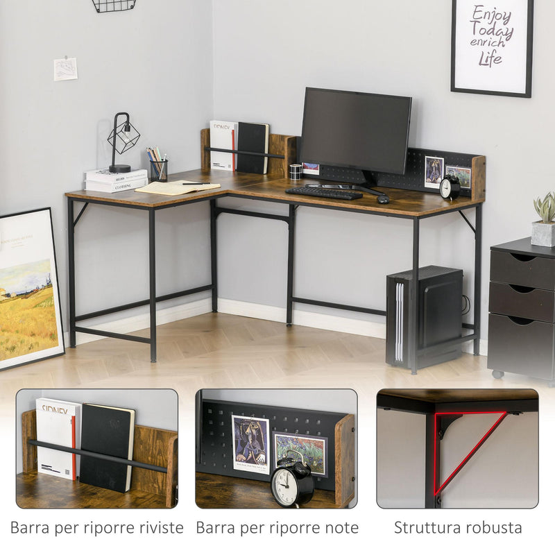 Scrivania Angolare da Ufficio 165x110x95 cm in Legno e Metallo Marrone Rustico