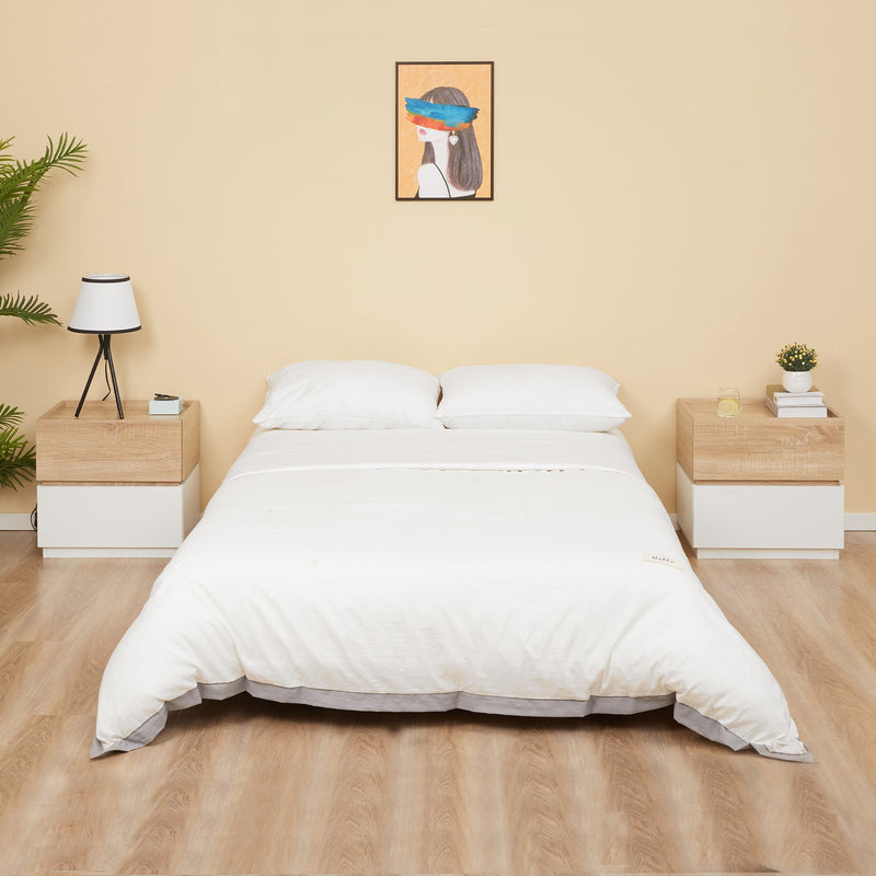 Comodino 2 Cassetti 50x40x47,5 cm Design Moderno Nature Wood e Bianco