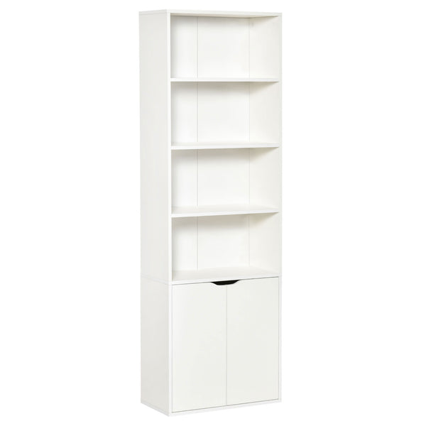 sconto Libreria Moderna 4 Ripiani 59x29x180 cm con Armadietto a 2 Ante in Legno Bianco