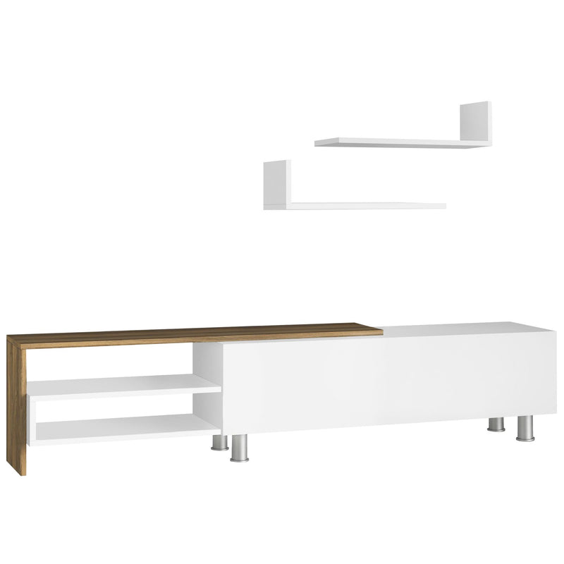 Mobile TV 180x29.5x41,3 cm con Mensole e Armadietto in Legno Bianco