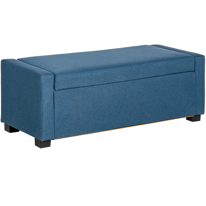 Panca Fondo Letto 120x50x44 cm con Vano Contenitore in Tessuto Blu
