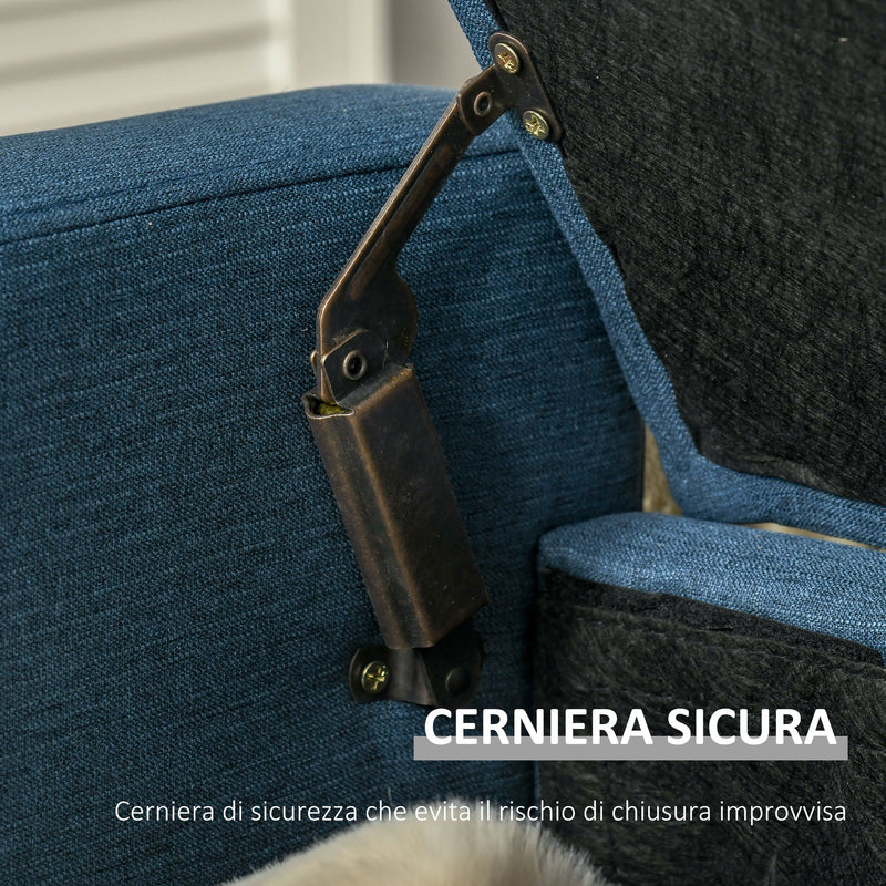 Panca Fondo Letto 120x50x44 cm con Vano Contenitore in Tessuto Blu