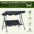 Dondolo da Giardino 3 Posti 172x120x153 cm con Tettuccio Parasole Regolabile e Cuscini Grigio