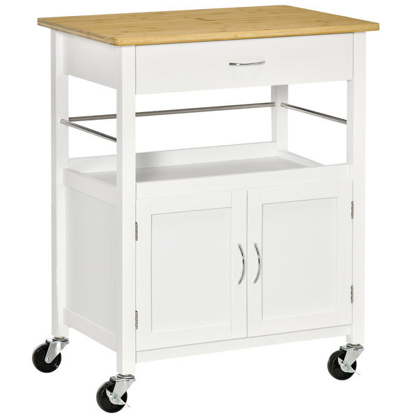 prezzo Carrello da Cucina 1 Cassetto 2 Ante con Ruote 73x50x91 cm Piano in Bambù Bianco