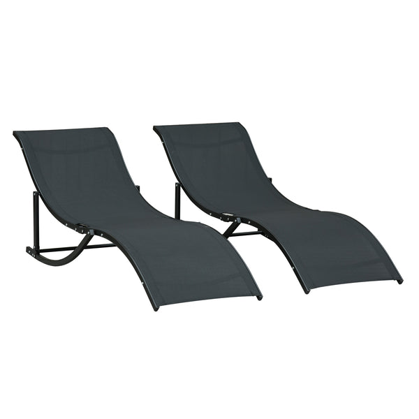 sconto Set 2 Lettini Prendisole Pieghevoli 61x165x63 cm in Alluminio e Textilene Nero