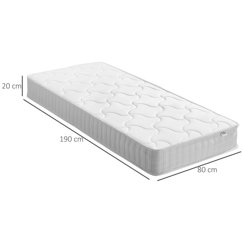 Materasso Memory e Molle Singolo 80x190 cm H20 Bianco