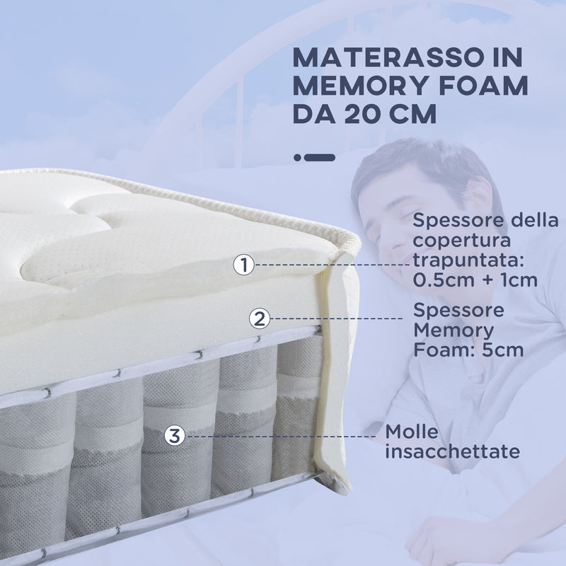 Materasso Memory e Molle Singolo 80x190 cm H20 Bianco