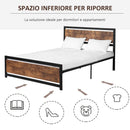 Struttura Letto Matrimoniale 160x200 cm in Acciaio con Doghe Integrate Nero e Marrone Rustico