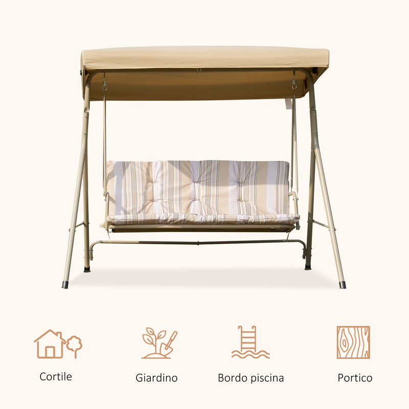 Dondolo da Giardino 3 Posti 172x110x156 cm in Acciaio Marrone