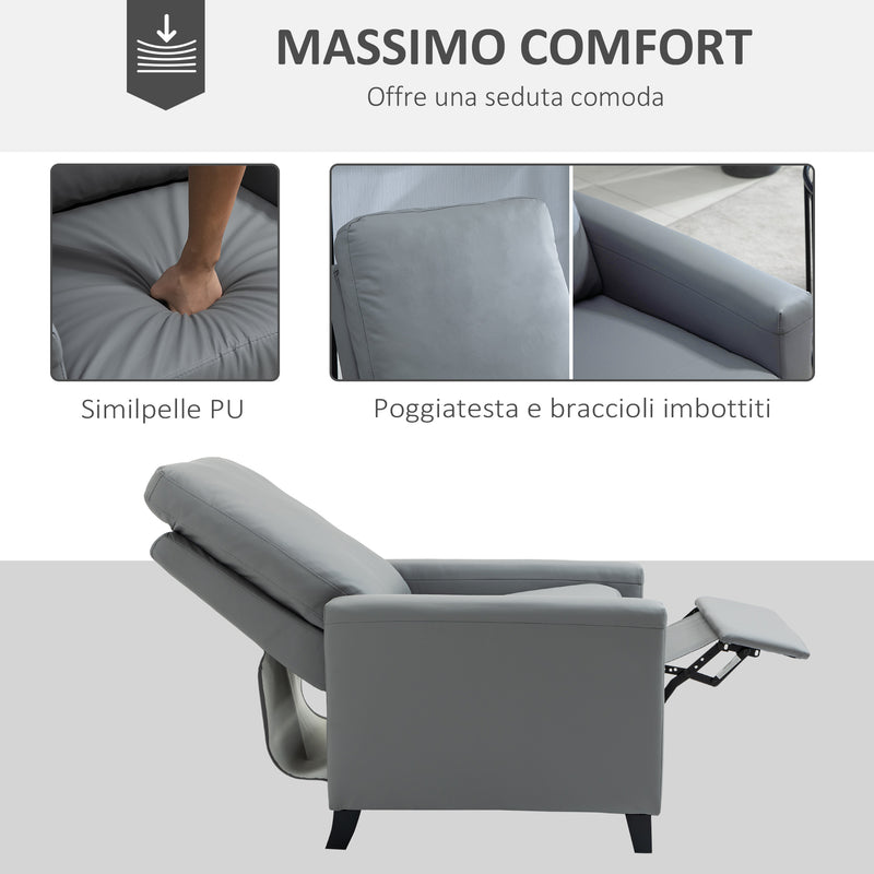 Poltrona Relax Manuale Reclinabile in Similpelle Grigio