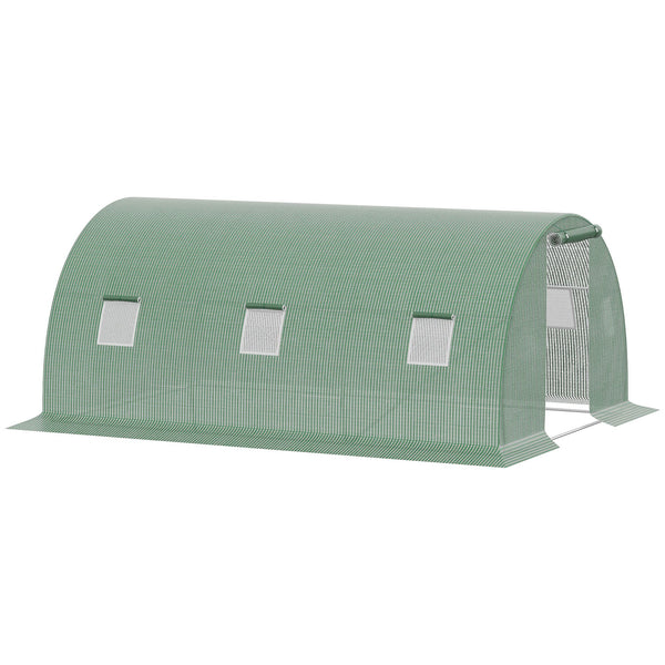sconto Serra a Tunnel 450x300x200 cm Porta Avvolgibile e 6 Finestre Verde