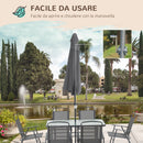 Set Tavolo e 6 Sedie Pieghevoli da Giardino con Ombrellone Piano in Vetro e Sedute in Tessuto Grigio