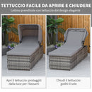 Lettino Prendisole 195x65x40 cm in Rattan Grigio