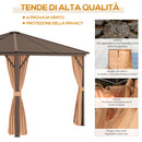 Gazebo da Giardino con Zanzariera Tende Laterali e Tetto Rigido 2,98x2,98m in Alluminio Marrone