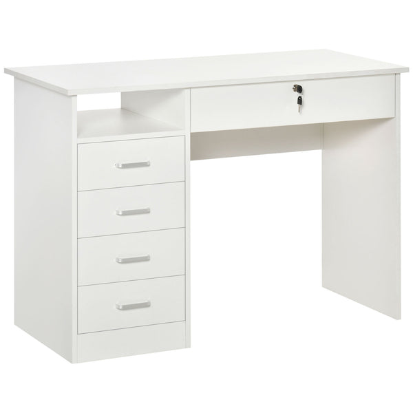 Scrivania da Ufficio 110x50x76 cm 5 Cassetti in Legno Bianco online