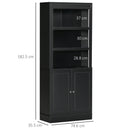 Credenza Alta 2 Ante 3 Ripiani 74,6x35,5x182,5cm in Legno Nero