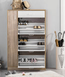 Scarpiera con 3 Ante a Ribalta 1Cassetto 1 Armadietto 84x30x132 cm in  Legno truciolare Rovere/Bianco